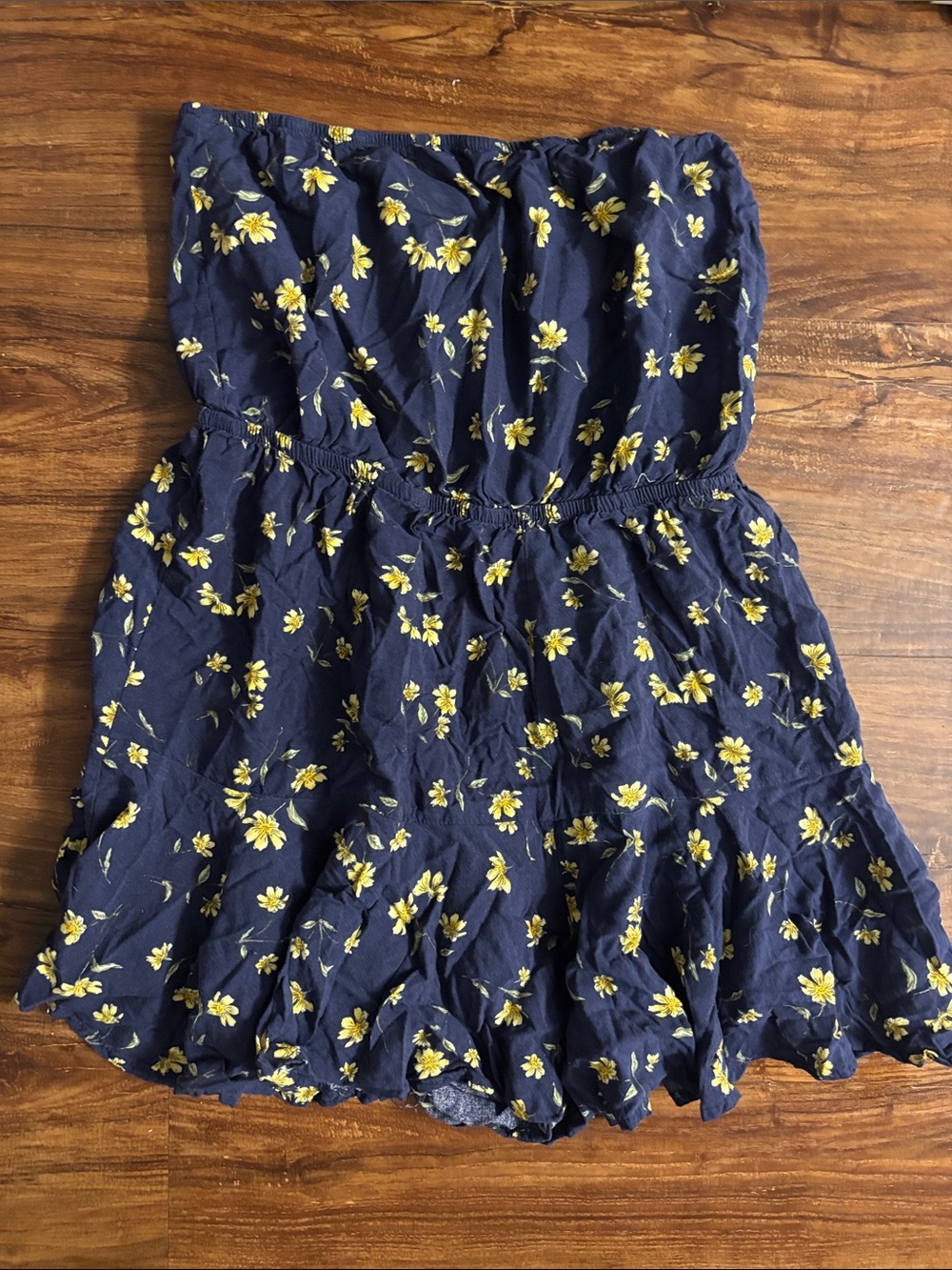 Justify Navy Strapless Floral Romper with Yellow Daisy Print